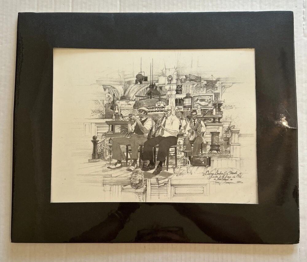 Vtg New Orleans Jazz Danny Barker & Friends “Jazz On The Menu” Art‎ Lithograph